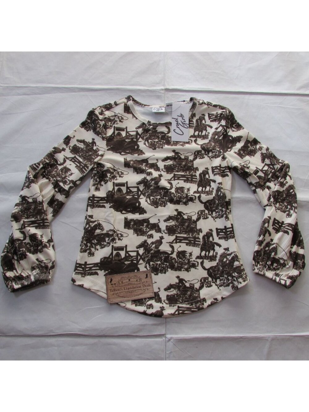 Cruel Girl's Long Sleeve Western Print Knit Top Cream